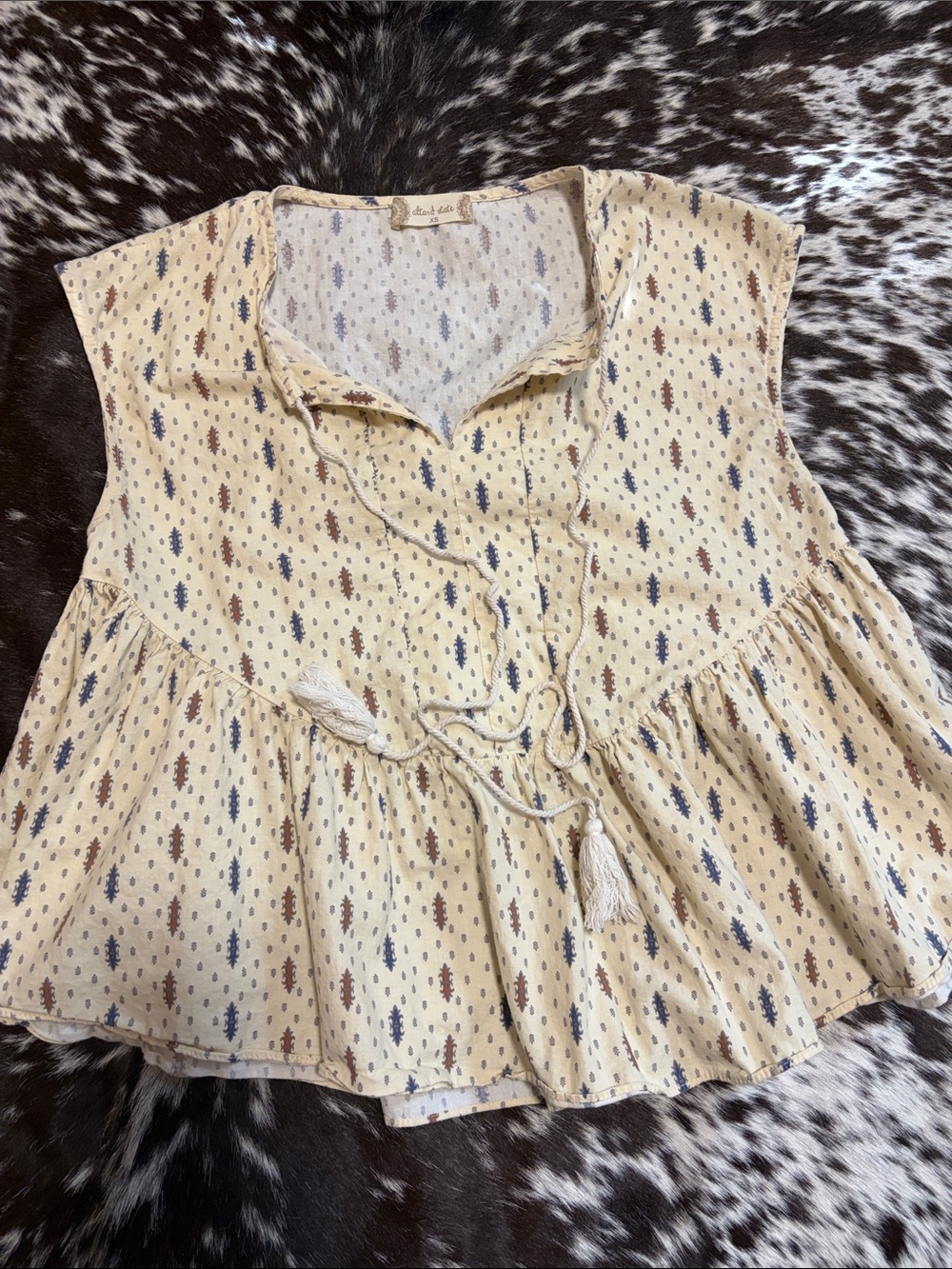 Sleeveless Cream Peplum boho Top with Tassel Tie